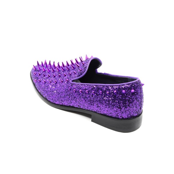 Purple Men\'s Spiked Designer Classic Smoking Dress Tuxedo Loafers Slip On Shoes